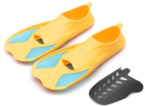 Palmes de Natation Courtes pour Enfants, légères et Flexibles, pour l'entraînement en apnée, en matériau TPR, Gris, Orange, Jaune, Bleu, Taille 4XS 3XS (4XS)