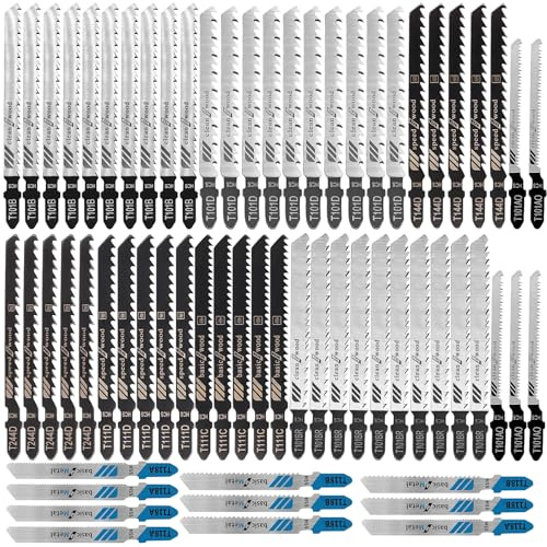 60 Piezas Juego de Hojas de Sierra de Calar, T Hojas de Sierra de Calar Profesionales, Accesorio de Sierra de Calar para Láminas de acero, Corte de Madera, Plástico y Metal, 10 Modelos