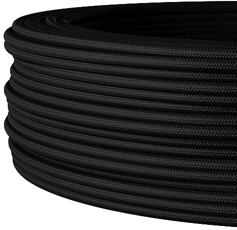 Textilkabel för flexibel elinstallation (H05VV-F), tygkabel 3 x 1,5 mm², ytmonterad textilkabel, installationskabel, svart – 20 meter