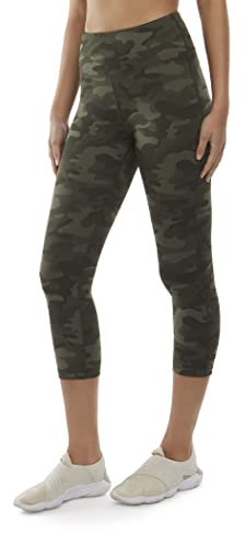 Danskin Damen Capri Muster Leggings, Olivfarbenes Camouflage-Druck, M