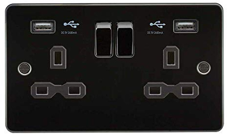 Knightsbridge FPR9224GM Flat Plate Switched Socket with 2.4 A Dual USB Charger, Gunmetal with Black Insert, 13 A, 2G