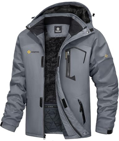 GEMYSE Veste de Ski pour Homme Impermeable Coupe-vent Manteau d'hiver Chaud avec Capuche Blouson Randonnée pour Montagne(Gris Moyen pure1,L)