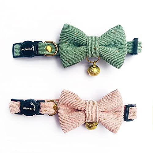 Cognatio Lot de 2 Colliers de sécurité à libération Rapide pour Chat, Collier Doux avec nœud Papillon Amovible et Clochette, réglable de 20 à 30 cm