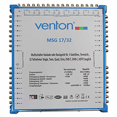 Venton Multiconmutador satelital 17/32 MSG I Multiswitch para hasta 32 participantes I Distribuidor satélite 17 entradas 32 salidas - UHD Full HD TV 4K 3D I Recepción de señales digitales y terrestres