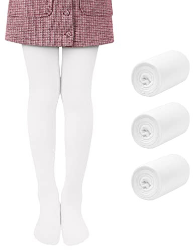 Libella 3er Pack Ballett Strumpfhose für Mädchen Tanzstrumpfhose mit Fuß 80 DEN Blickdicht Mikrofaser Farbig 27251 Weiß 110-116