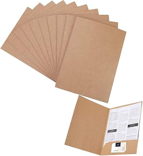Lot de 10 Chemise Cartonnée A4 Sac de Fichier en Papier Kraft Sous-Dossiers Rabats avec Fente pour Cartes Dossier de Fichiers Pochette de Classement Porte Document Stockage Rapports