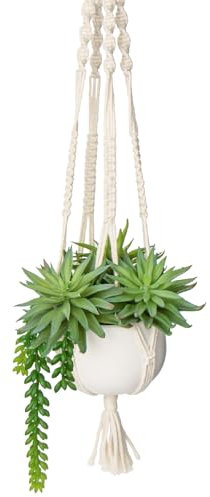 Hollyone Gefälschte Hängepflanze mit Topf, Künstliche Sukkulenten im weißen Keramiktopf, Gefälschte grüne Topfpflanze für Schlafzimmer Bad Küche Büro Home Deko Indoor #1