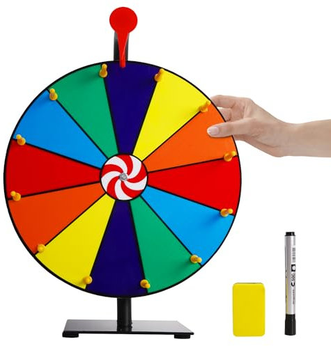 Tcatec 30,5 cm (12 Zoll) schweres, drehendes Preisrad, 12 Schlitze, robuster Tisch-Roulette-Spinner mit trocken abwischbaren Markern und Radiergummi für Karneval, Messe, Spinnspiel, Party, Pub