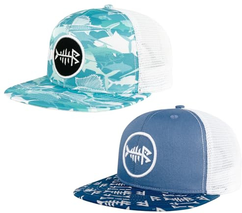Bassdash Paquete de 2 Gorras de Camionero de ala Plana Ajustable Snapback Sombrero de Malla Trasera para Hombres Mujeres Pesca Caza