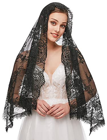 MONOJLY Velo de encaje, mantilla, velo católico, elegante patrón floral, suave, cómodo, para coberturas de la cabeza para mujeres, misa latina para la eternidad