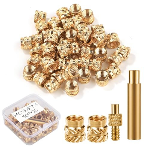 50 Stück Gewindeeinsätze, M5 x 5,8 x 7,1 mm 3D-Druck-Messingmuttern Heat-Set-Einsatzspitze für M5 & 1 Schweißadapter-Wärme-Einbettungsmutter Kompatibel mit Weller SP40NUS- und T18-Eisen