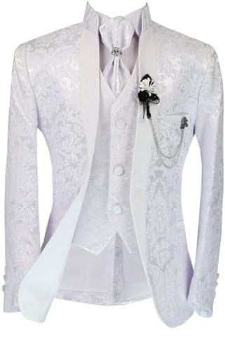 Traje de Esmoquin de 6 Piezas con diseño de Cachemira Floral Blanco para niño, para Bautizo, comunión y Todas Las Ocasiones Especiales, Tamaño 2 Años
