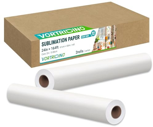 VortriDino 2 Rolls Fast Dry Sublimation Paper 24in x 164ft Heat Transfer Paper Dye Sublimation Paper Roll 2in Core for E)*pson SureColor F570 and T3170x Printers, 95gsm