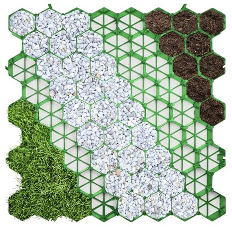 KARAT Grille de Gazon en Plastique 50x50 cm - Plaque de Paddock pour renforcer du Sol - plaques de Grille de Gazon Forme nid d'abeille - Grille de Gravier pour Jardin Terrasse (Vert - 4 pièces)