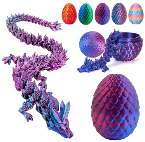3D-Gedruckter Drache mit Drachenei–Beweglicher Kristalldrache Spielzeug&Mystischer Kristall Drache im Inneren|Realistische Drachen Figuren&Deko für Erwachsene|ÜberraschungsEasterDracheneierWohnkultur