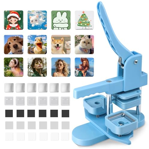 Kit de máquina para hacer insignias magnéticas cuadradas, 50 mm x 50 mm, con 100 juegos de imanes cuadrados para hacer botones, accesorios para hacer fotos, botones de prensa, máquina de insignias