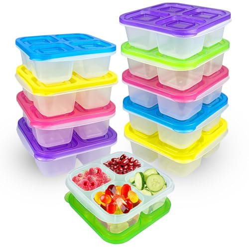 WAIZHIUA 10Pack Snack Box with Compartments - Leak-Proof Food Storage Containers for Kids & Adults, Reusable Bento Box for School Office Picnic Travel, Dishwasher & Microwave Safe, 5 Colors