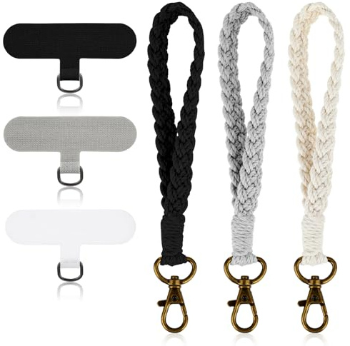 TIESOME 3 Stück Boho Handy Handgelenkband, Baumwoll Handykette Kurz Handy Kette Kurz Handgefertigtes Umhängeband Schlüsselanhänger Armband Universelle Anti Verlust Handykette Für Damen Herren