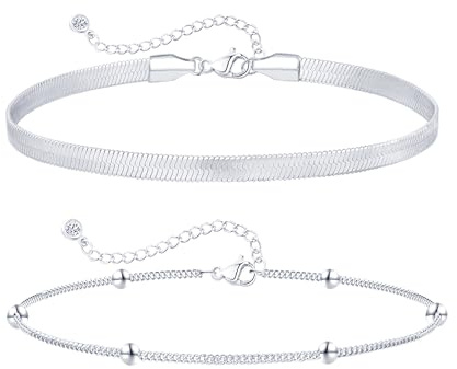 ZOERAY Cavigliera da Donna Argento 925 Impermeable Cavigliere Placcata Oro 18K Stratificate Regolabili Catenina Caviglia a Cuore Gioielli da Piede Spiaggia Bohémien Regali per Ragazze (Argento-1)