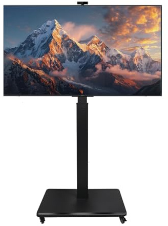 Mobile TV Stand on Wheels for 42-75 Inch LCD LED Flat Panel Plasma TVs, TV Floor Stand Height Adjustable 90° Rotation Swivel TVs Stand, Max VESA 600x500mm up to 50kg (Black)