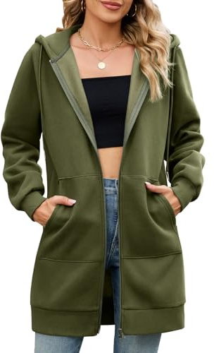 Yuson Girl Sudadera Mujer con Capucha Larga Algodón Chaqueta Forro Polar | Casual Sudaderas de Otoño para Invierno,Cardigan Elegante Deportiva Hoodie,con Cremallera y Bolsillos