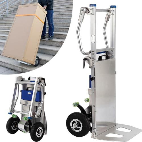 Electric Stair Climbing Hand Truck - Foldable Aluminum, Max Load 440 lb, Removable Battery, 400W Powerful Motor for Easy Stair Navigation