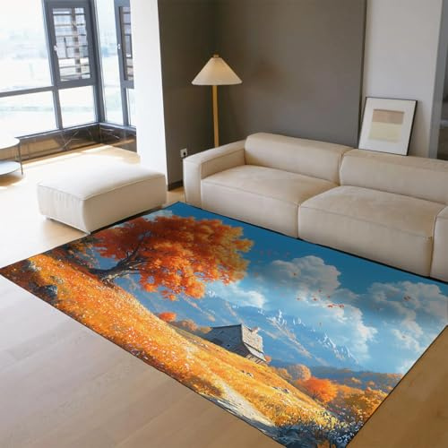 WEECHAINGE höstligt utlandskap 160 x 230 cm mattor blå himmel berg apelsinträd dörrmatta rustik stuga platt matta för entré i vardagsrummet