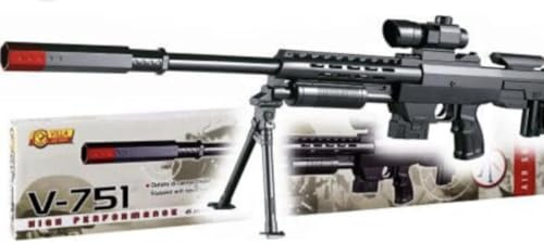 V-751 Fucile Cecchino Giocattolo, Colore Nero, con Bipiede, Mirino e Silenziatore, Set Completo
