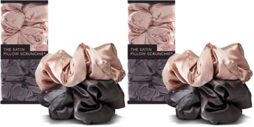 Kitsch Satin Hair Scrunchies for Women 2pcs - Blush & Charcoal (Pack of 2)