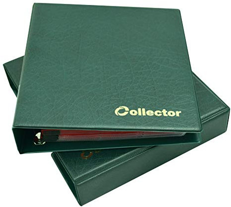 Collector Münz-Sammelalbum mit Schutzkassette Etui für 280 Verschiedene Münzen-Größen, für 2 Euro Münzen und Andere Mittlere Größe - mit Seiten und Roten Trennblättern + Index - Grün Münzalbum