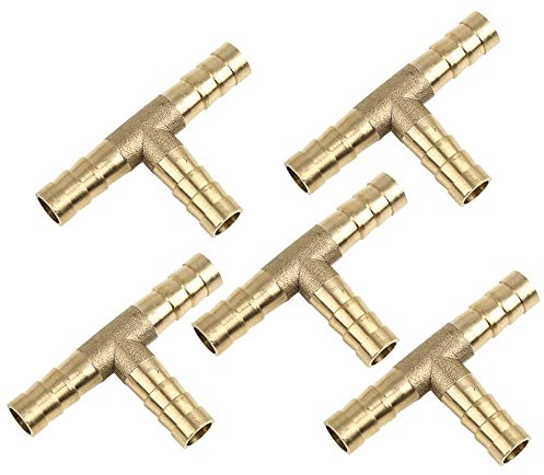 sourcing map 5Stk. T Schlauchverbinder T Stück Messing Schlauchstutzen 3 Wege Verbinder 8mm Schlauchverschraubung für Luft Wasser Gas Öl Rohr