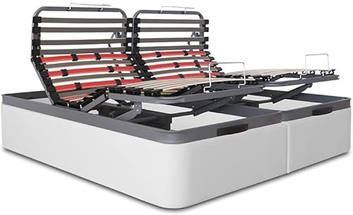 VentadeColchones - Canapé Articulado Abatible de Gran Capacidad con Mando Inalámbrico + App Móvil, Polipiel Blanco, Medida 180 x 190 cm (2 und 90 x 190 cm)