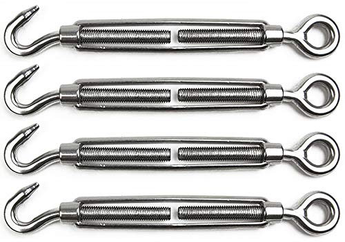 POFET 4 Pieces Turnbuckle Wire Tensioner M10 Stainless Steel Turnbuckle Tensioner Adjustable Turnbuckle Hook and Eye Set Heavy Duty