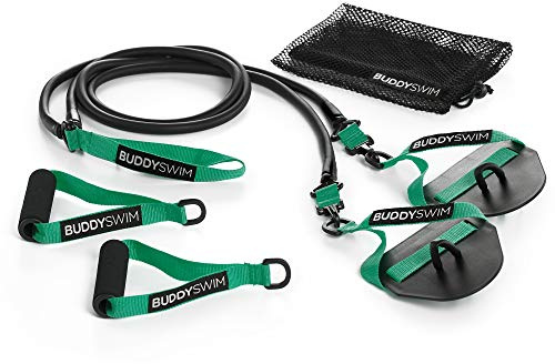 BUDDYSWIM Gomas Elasticas Natacion Super Stroke con Manetas y Palas Intercambiables. Bandas Elasticas Musculacion y Entrenamiento Natación en Seco. Cintas Elasticas Musculacion Resistencia Ligero