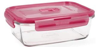 LUMINARC Pure Box Rubi Rechteckiger luftdichter Glasbehälter mit rosa Deckel 1,22 Liter