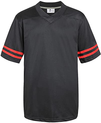 Pullonsy Blank American Football Jersey for Men Mom Fashion Halloween Shirts Team Tops Outfits Red Stripes Black Jersey Size 2X-Large