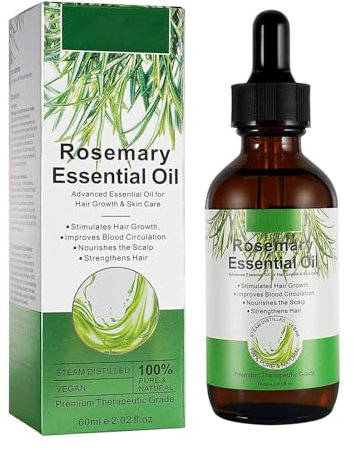Rosmarinöl Haare, 60ml Rosmarinöl Bio 100 Naturrein für Haarwachstum, Reines Ätherische Öle für Hautpflege, Rosemary Oil Haaröl für Diffuser, Hair Oil for Hair Growth & Skin Care
