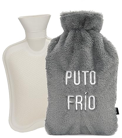 Fisura – Bolsa de agua caliente original. Bolsa de agua caliente de 2 L. Bolsa de agua calor con funda suave. Bolsa para alivio del dolor. Lavable. (P*to frío, gris)