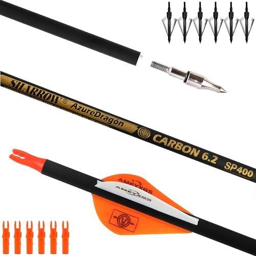 AMEYXGS 30 Flèches en Carbone 300 350 400 500 600 Spine avec Pointes Remplaçables Flèches de Chasse pour Arc à Poulies Arc Recourbé et Arc Long (400 Spine, Orange)