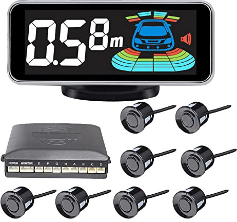 TOTMOX Kit de sensor de aparcamiento con sistema de radar de marcha atrás para coche, alarma y recordatorio de voz, pantalla LED de alerta trasera automática, sistema de monitoreo de conducción