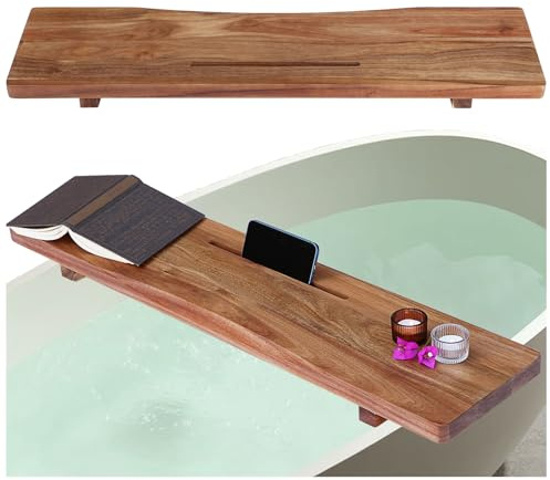 Premium 1.2IN Thickened Board Acacia Wood Bathtub Tray Caddy with Adjustable Legs, Minimalistic Design Bath Tray for Tub, Bathtub Accessories, Fits Most Bath Tubs, Idea for Women