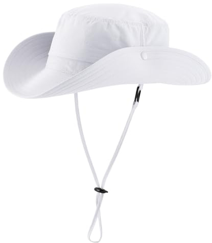 Magracy Chapeau de soleil UPF 50+ à large bord avec protection UV - Chapeau de safari hydrofuge pour homme, blanc, Taille unique