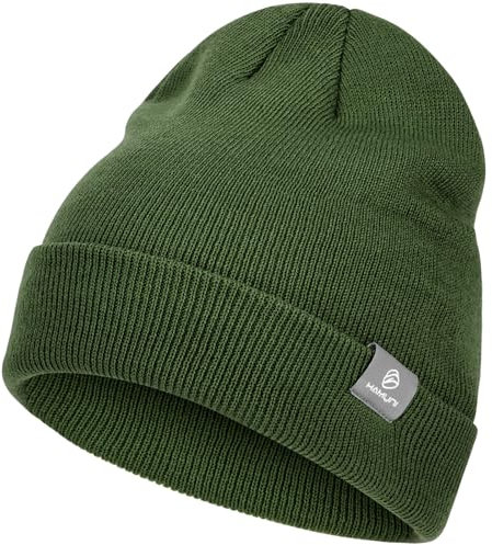 HAMUNI Beanie Mütze für Herren Damen Winter Warme Beanies Unisex Klassische Wintermützen Strickmütze Dehnbare Weiche Acryl Beanie Hat Vintage Einfarbig Strickmütze (Military Green)