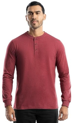 Wrangler Henley-T-Shirt für Herren, Jersey, langärmelig, Rot meliert, Klein