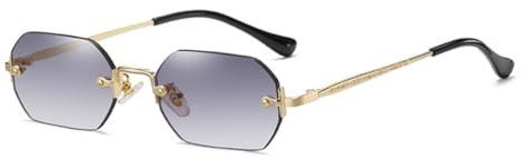 qinqilanqi-S Occhiali da sole ottagonali senza cornice, in metallo retrò, UV400, peso leggero circa 20 g, uomo e donna