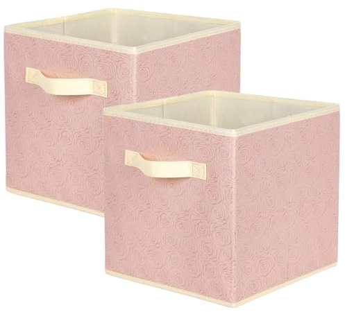 powerking Caja de almacenamiento de tela, cajón del organizador del cubo de almacenamiento de tela plegable de 2 paquetes con patrón de rosa en relieve 3D para armario y almacenamiento de juguetes