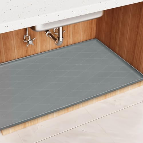 J1YL2C 34 x 22 Inch Silicone Sink Mat, Leak-Proof Cabinet Liner with Raised Edge, Non-Slip Kitchen and Bathroom Counter Protector, Heat Resistant Waterproof Easy to Clean Drawer Shelf Liner.