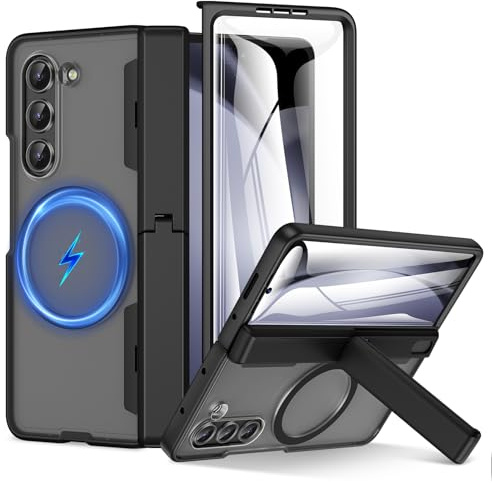 HWeggo para Samsung Galaxy Z Fold 5 Funda con Kickstand y Protector de Pantalla Frontal, con Carga Magnética Protección de Bisagra Magnética, Funda Protectora de Teléfono a Prueba de Golpes,Azul