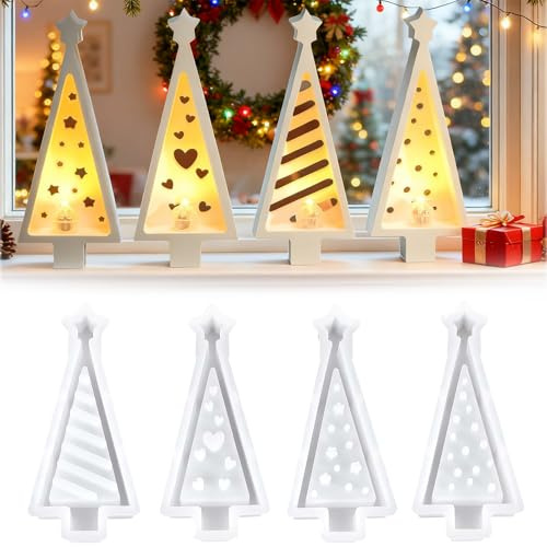Porte-bougies en forme de sapin de Noël, lot de 4 moules en silicone en forme de sapin de Noël, moules en silicone pour la fabrication de bougies de Noël, moules en silicone pour DIY, bougie, savon