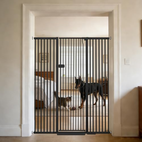 Lumizone Extra Tall Cat Gate 61.02 High Pressure Mounted Extra Wide 2025 New (17 Sizes) 1.37 Gap No Drilling Auto-Close One-Handed Operation Tall Pet Gate for Dogs(Black, 61.02 H x 29.92-59.44 W)